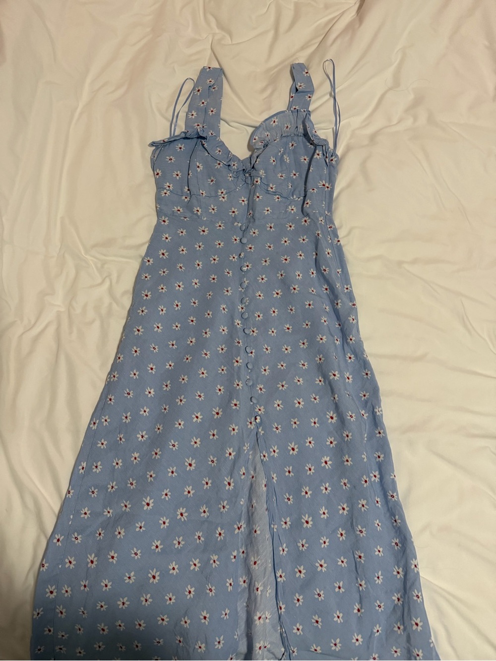 Light Blue Daisy Print Button-Front Sundress